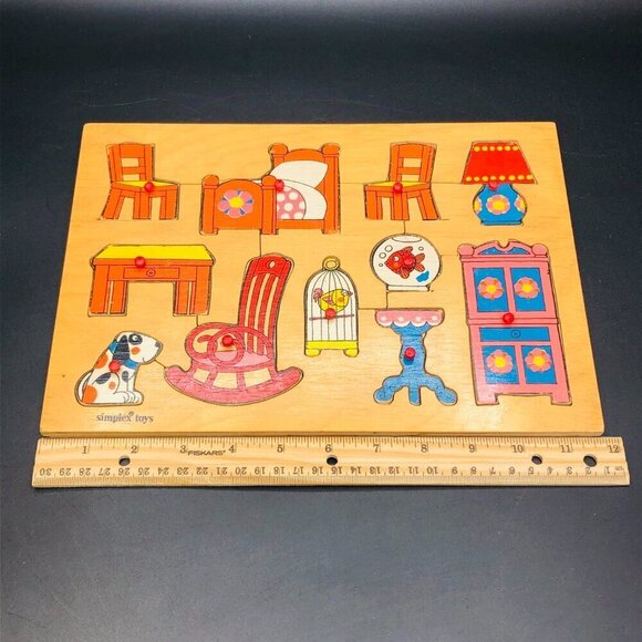 70s Simplex Toys Wooden Cutouts Puzzle Groovy Furniture and Pets - Picture 7 of 10